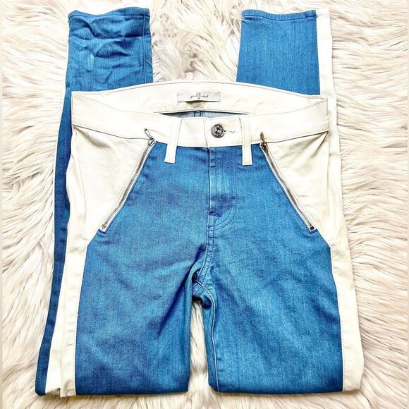 7 for all Mankind two tone Blue and White Denim Skinny Jeans Size 25 - Picture 3 of 5